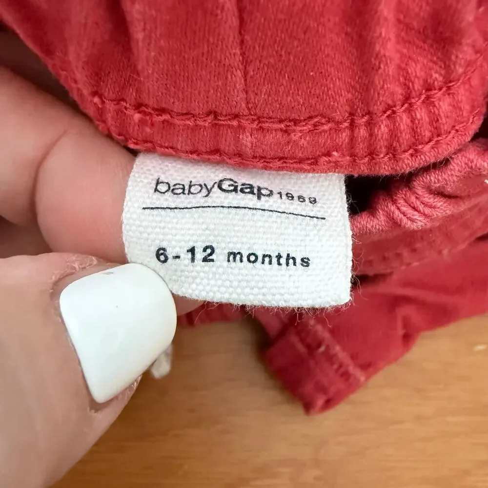 Baby Gap Red Jean Shorts 6-12 Months Girl Boy Stretch Denim Cuffed Pull On